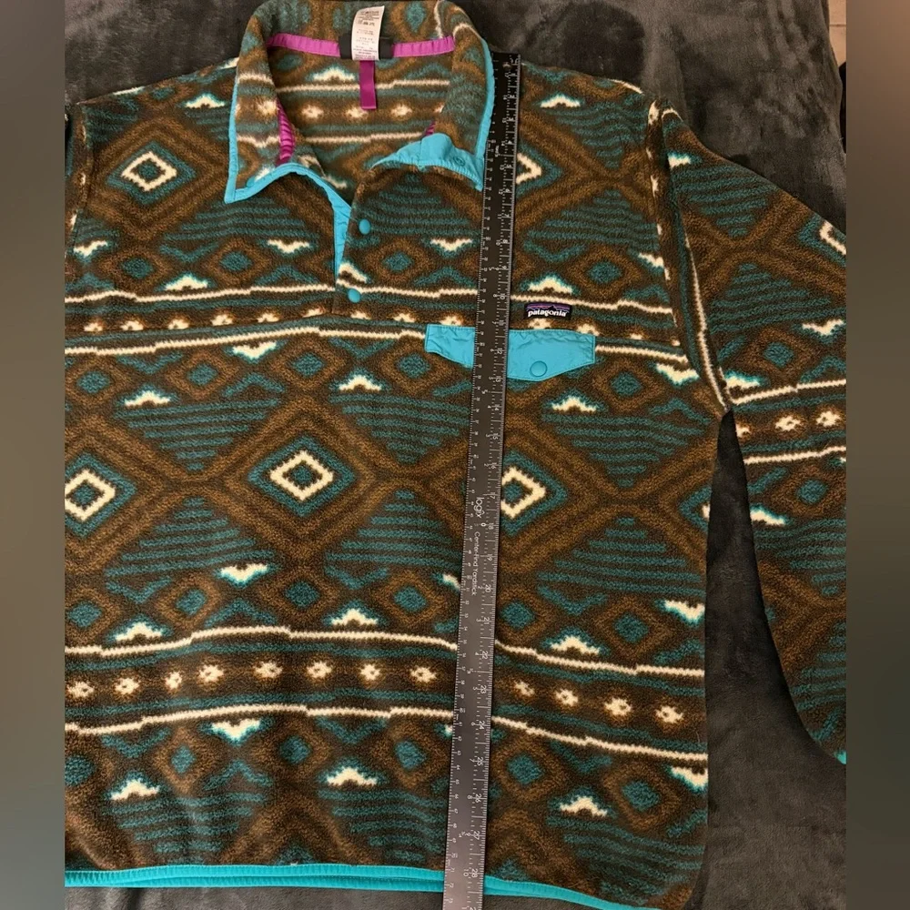 Patagonia Brown Teal Aztec Fleece Crewneck Pullover - Picture 6 of 6